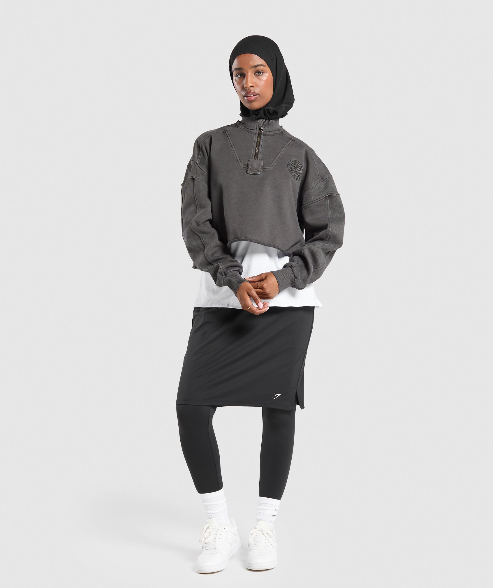 Shop 2 In 1 High Waisted Skirt Leggings Black - Gymshark Oman