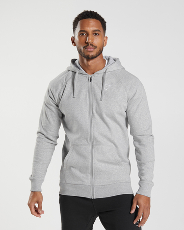 Crest Zip Up Hoodie:Light Grey Marl:M