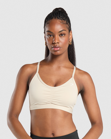 Ruched Sports Bra:Cream Beige:L