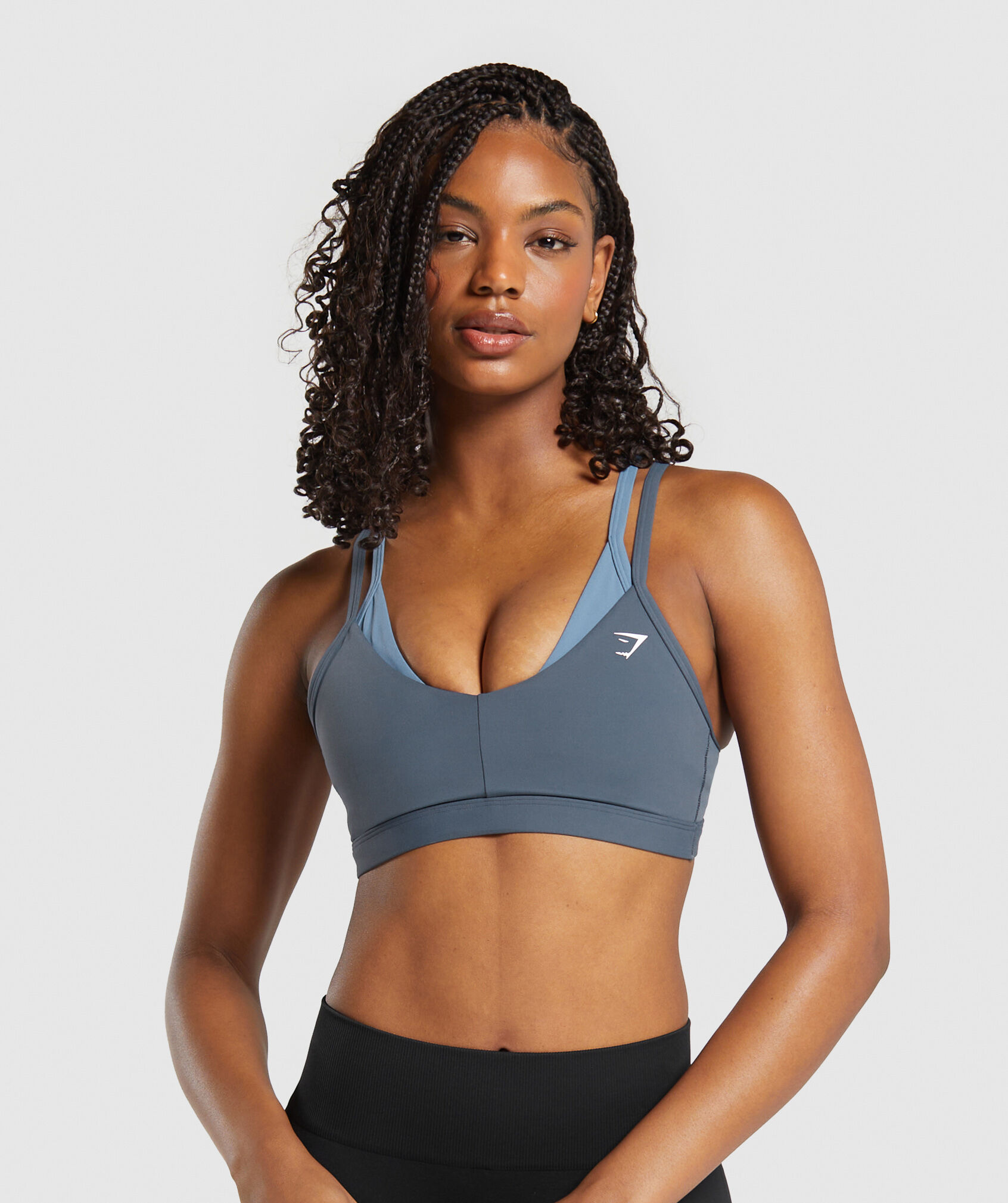 Shop Double Up Sports Bra Titanium Blue Faded Blue Gymshark Oman