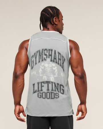 بلوزة بسكت بول بطبعة غرافيكية بلا أكمام قماش شبكي