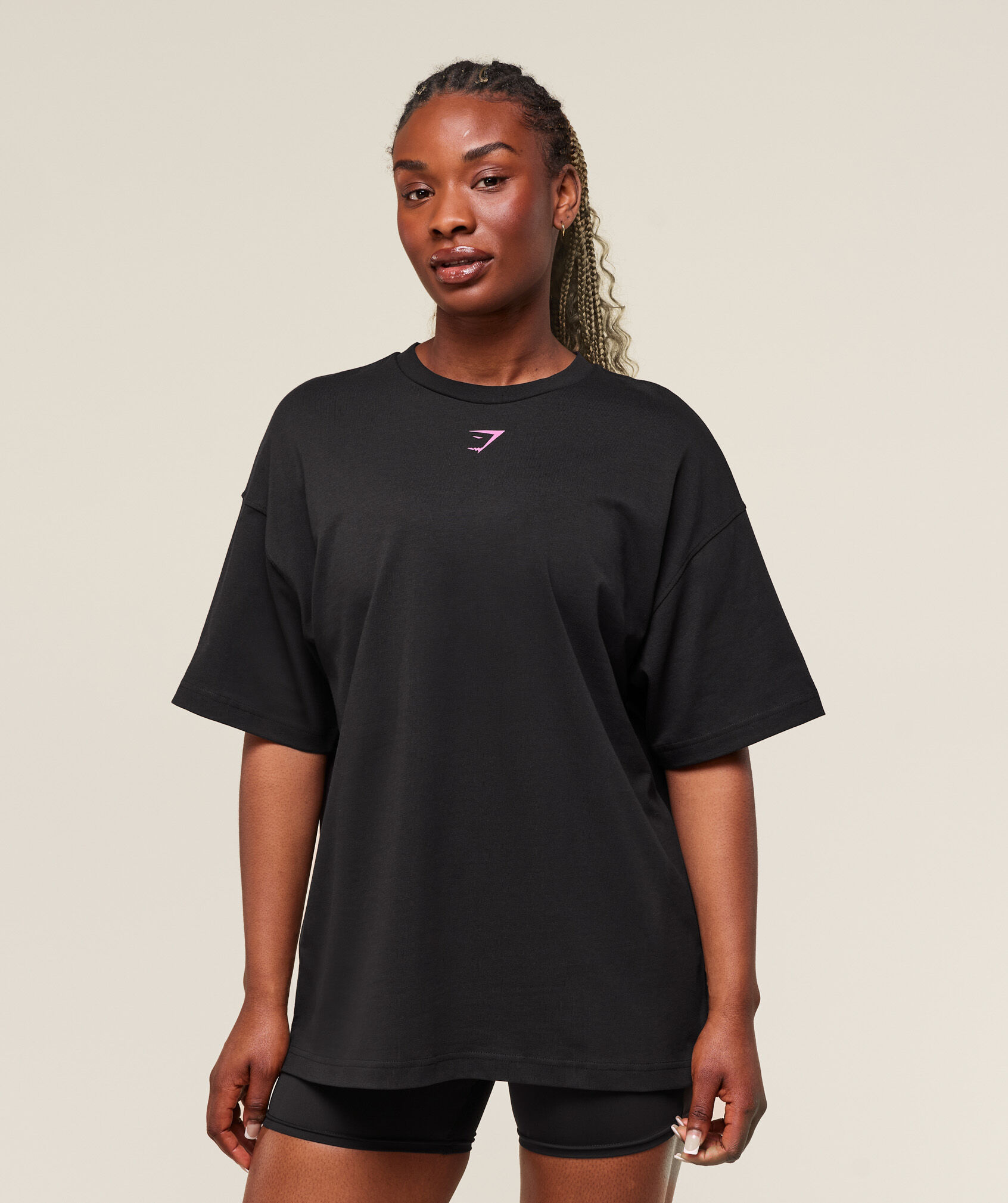 Shop Muscle Mommy Arabic Graphic T-Shirt Black/Physical Pink