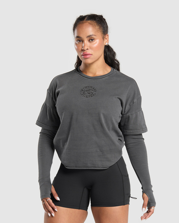 Premium Legacy Washed 2-In-1 Long Sleeve:Black/ Pigment Dye:L