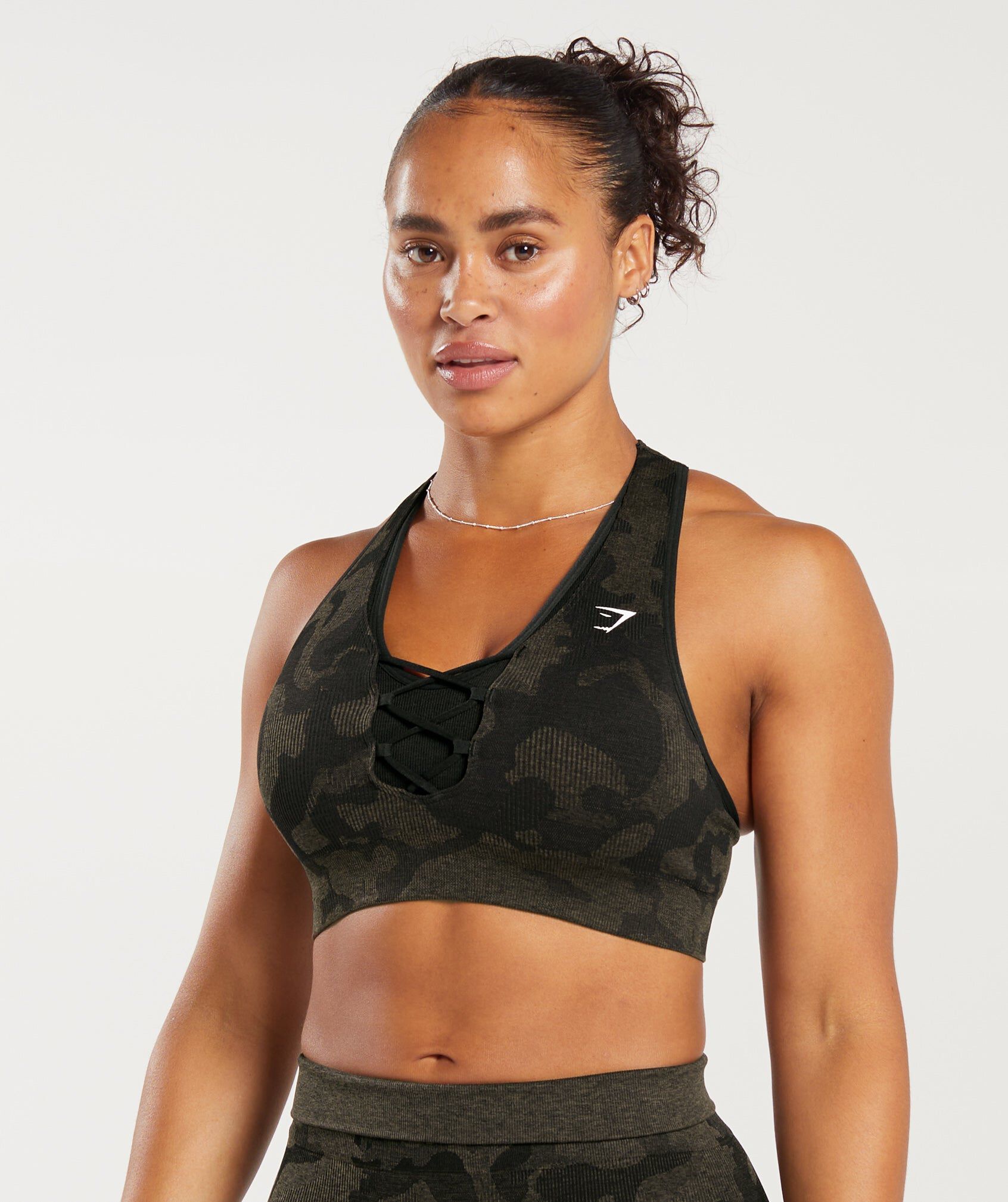 Shop Adapt Camo Seamless Sports Bra Black Camo Brown Gymshark Kuwait