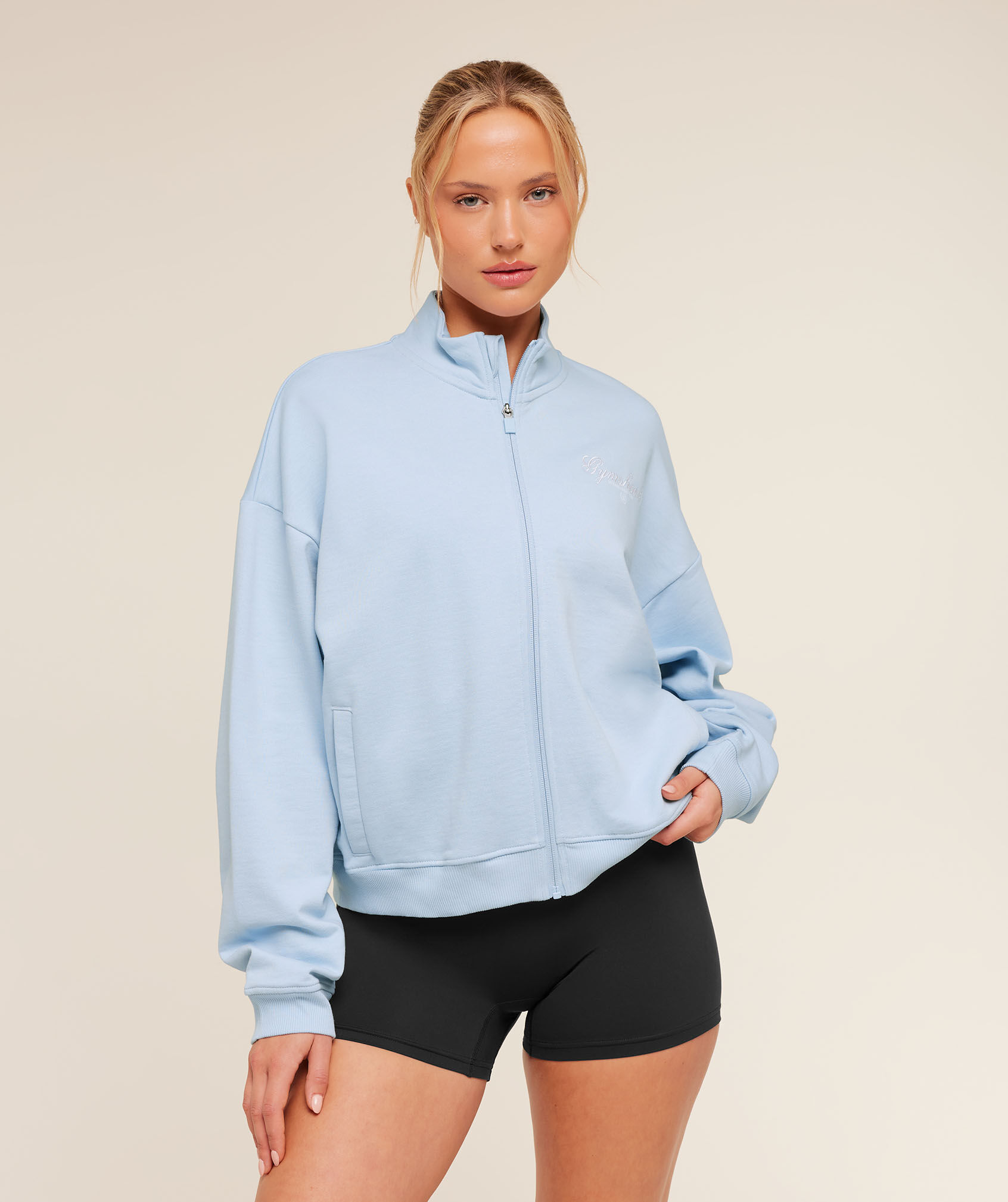 Script Embroidery Oversized Zip Through