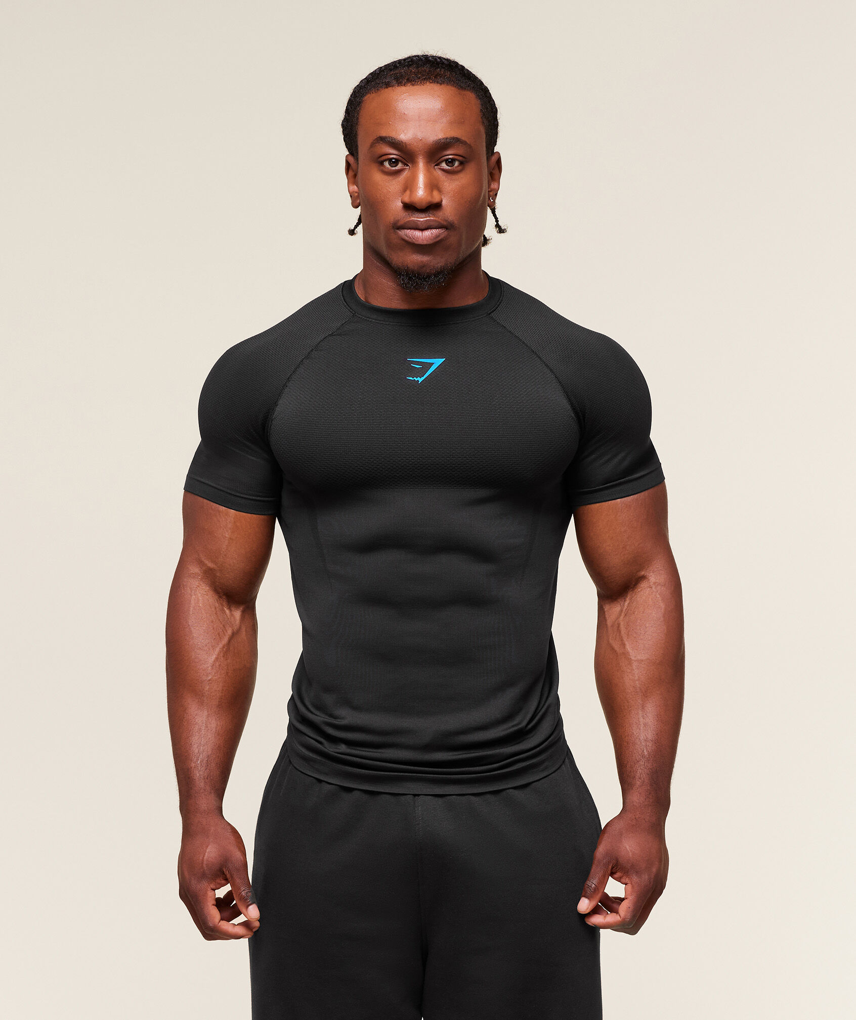 ウォーキング・ランニングウェア  onyx 5.0 seamless T-shirt Gymshark Onyx 5.0 Seamless Muscle Fit T-shirt Black/Brand Blue