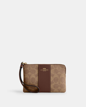 Corner Zip Wristlet In Signature Canvas With Stripe