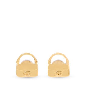 Mini Handbag Charm Stud Earrings, Plated Brass & Cubic Zirconia