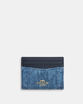 Slim Id Card Case In Denim With Quilting