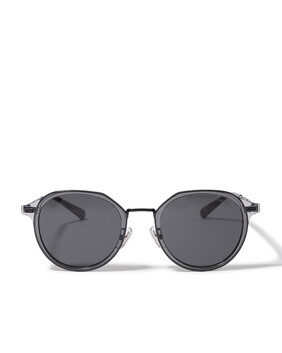 Round-frame Metal Cross Hatch Temple Sunglasses