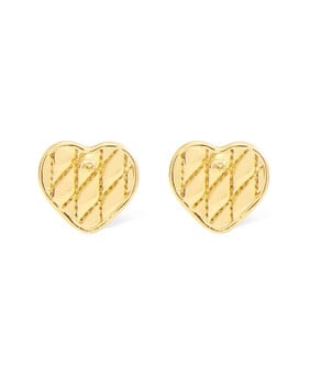 Quilted Heart Stud Earrings In Gold-plated Brass
