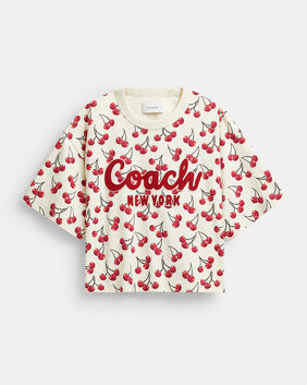 Cherry Print Cursive Signature Cropped T-shirt In Organic Cotton