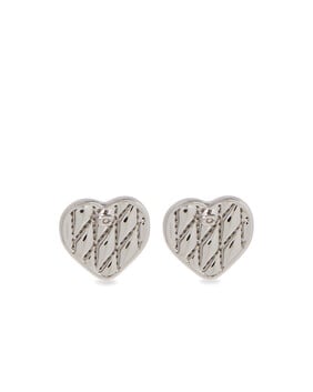 Signature Quilted Heart Bag Stud Earrings, Brass & Titanium