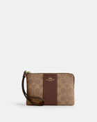 حقيبة كورنر صغيرة بشريط وسحاب وحمالة معصم قماش قنب محفور بشعار الماركة