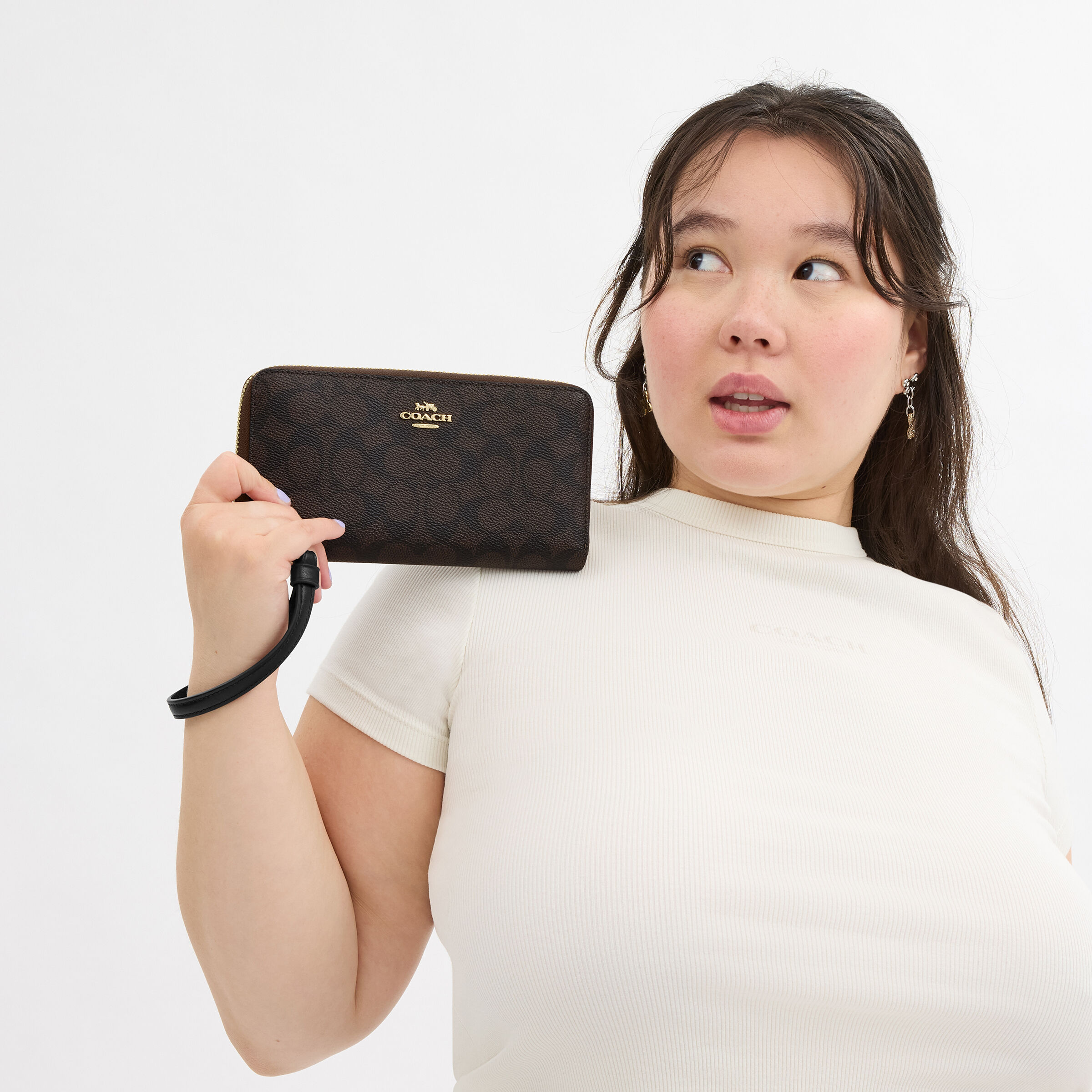 Buy COACH Long Zip Around Wallet In Signature Canvas DARK BROWN