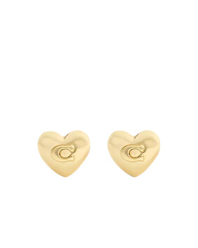 Heart Stud Earrings, Gold-plated Brass