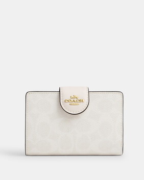 محفظة متوسطة بسحاب جانبي، قماش قنب بشعار الماركة