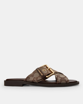 Crisscross Buckle Sandal In Signature Jacquard