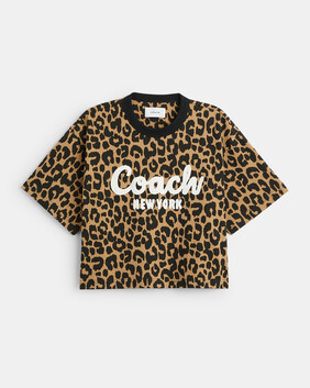 Leopard Cursive Signature Cropped T-shirt
