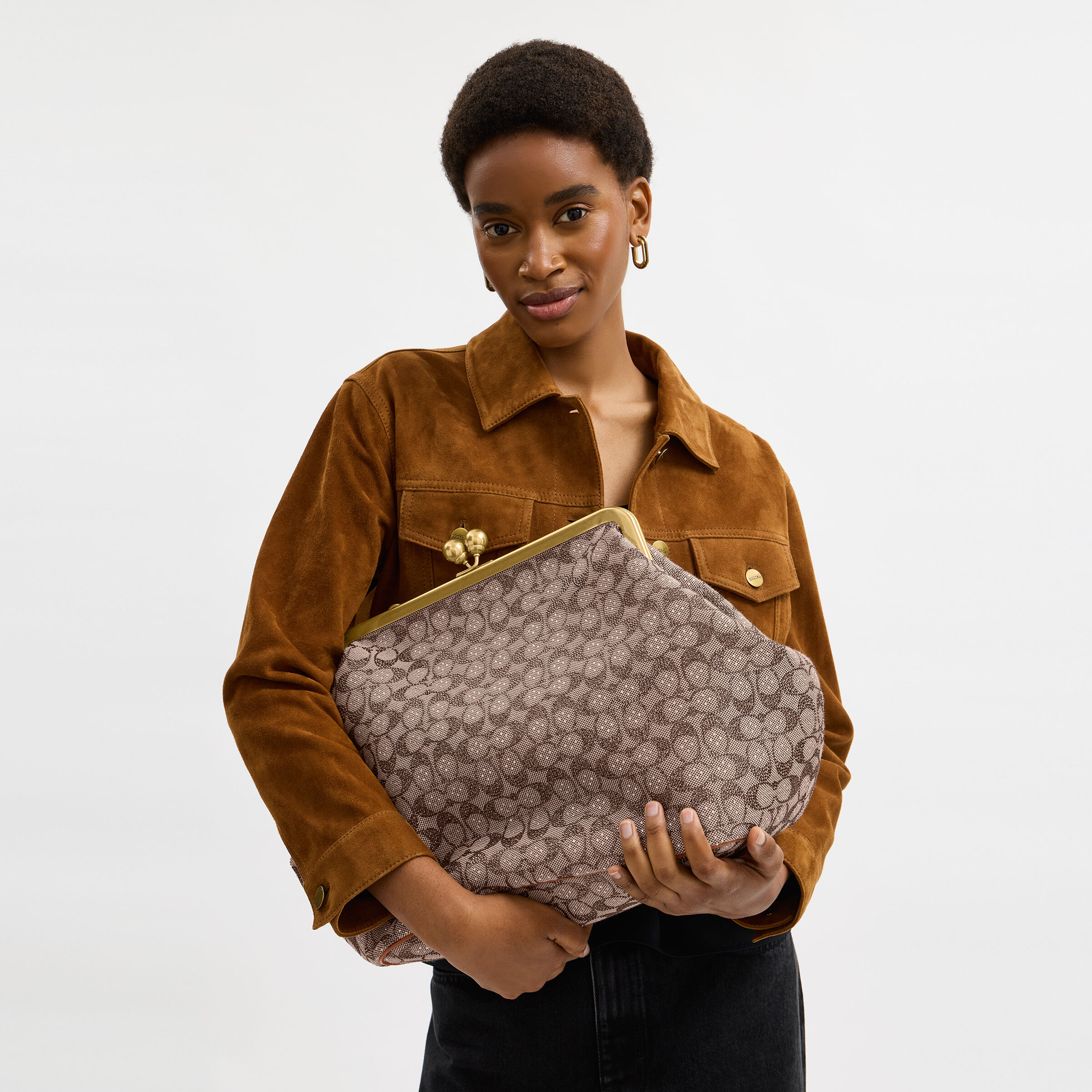 Buy COACH Large Kisslock Frame Bag In Crystal Signature Jacquard