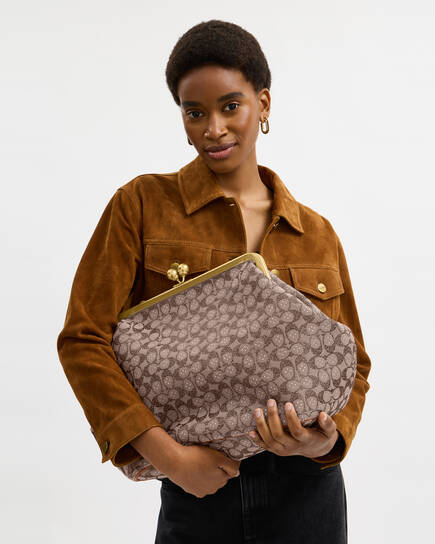 Buy COACH Large Kisslock Frame Bag In Crystal Signature Jacquard 