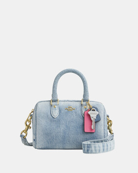 Mini Rowan Crossbody Bag In Loved Denim With Charms