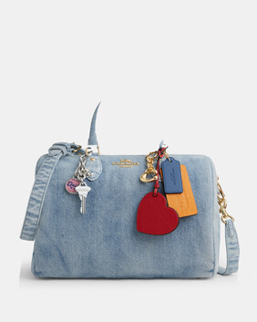 Rowan Large Satchel Bag In Loved Denim With Charms