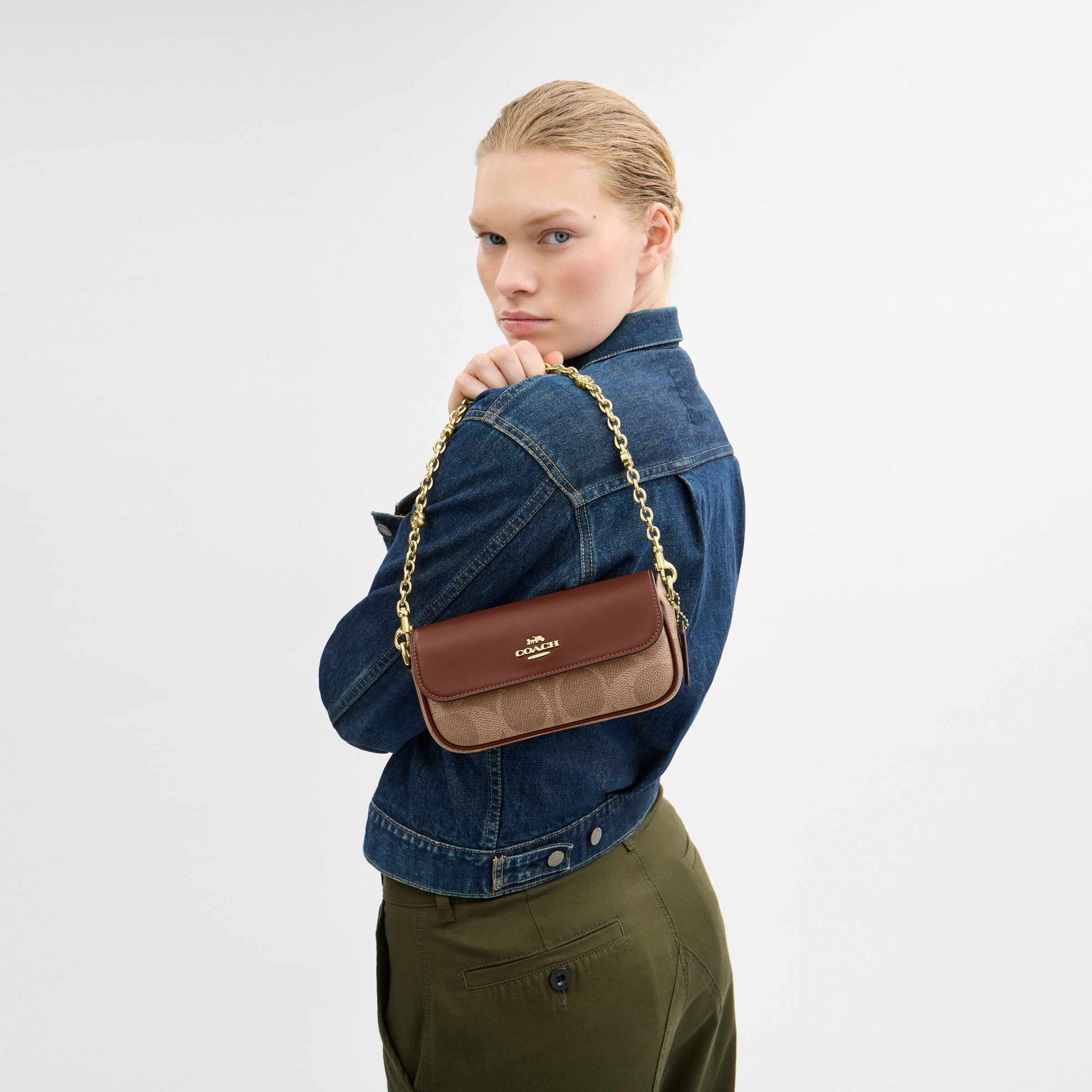 Buy COACH Hailey Flap Bag In Signature Canvas Dark Beige Online in UAE