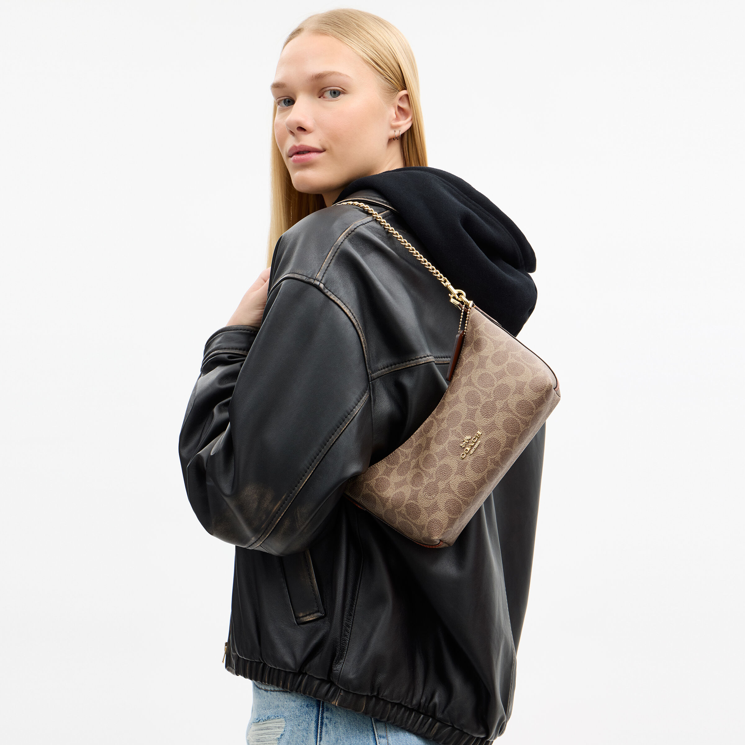 Buy COACH Caitlin Shoulder Bag In Signature Canvas Dark Beige