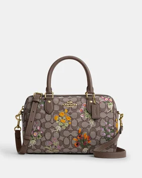Rowan Satchel Bag In Signature Jacquard With Floral Embroidery