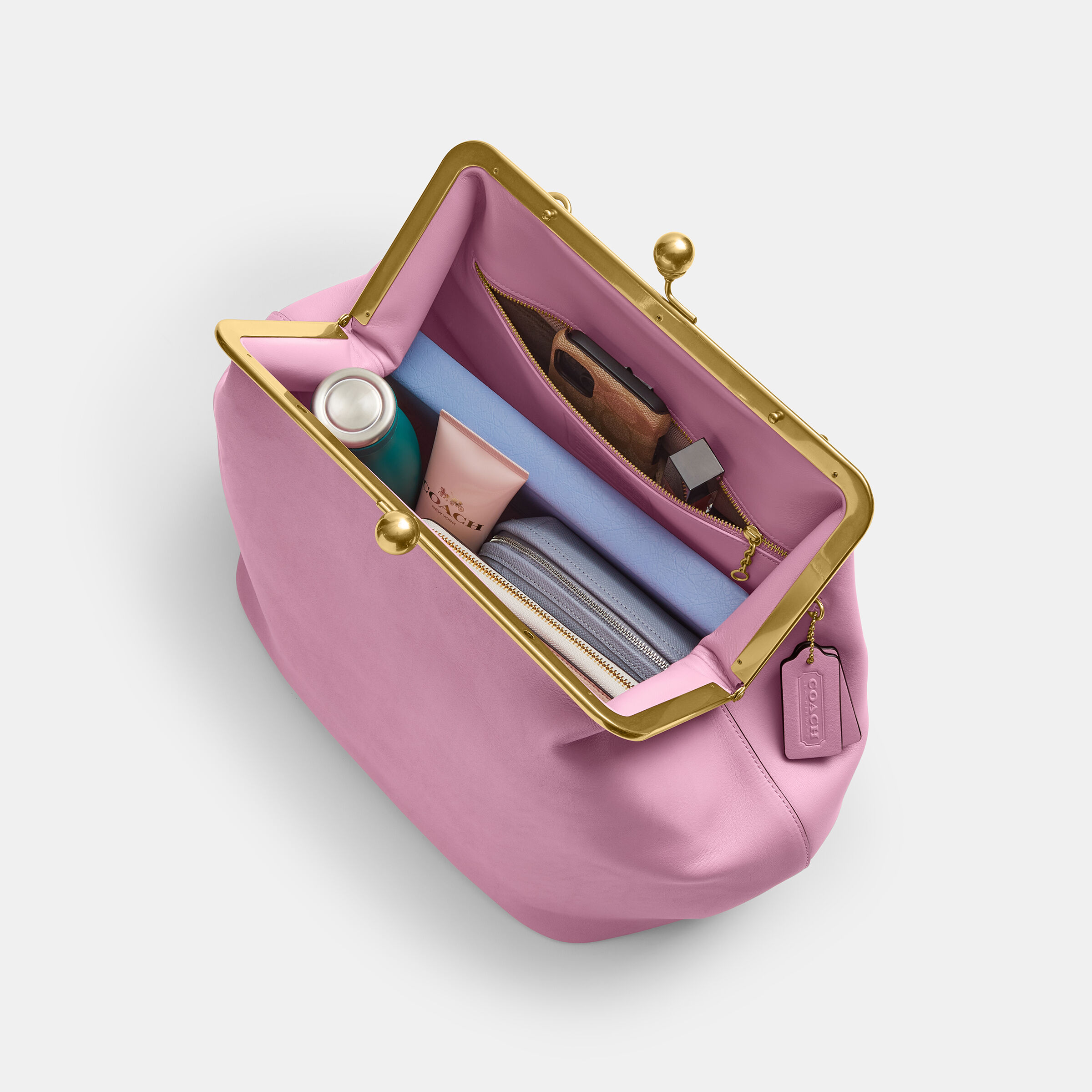 バッグ COACH Kiss Lock Handbag Pink Leather Buy COACH Large Kisslock Frame Bag Dark Pink Online in UAE