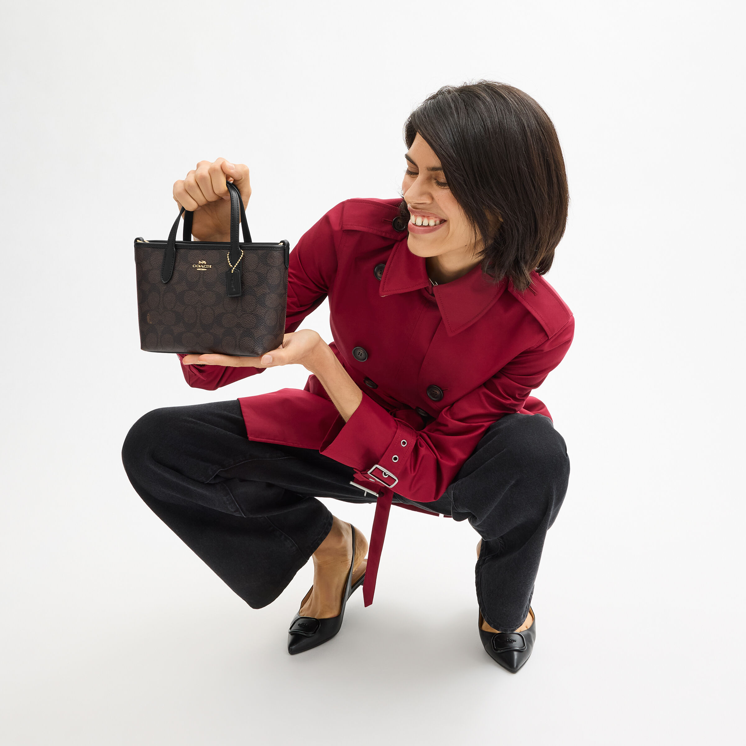 Buy COACH City Mini Tote Bag In Signature Canvas DARK BROWN Online