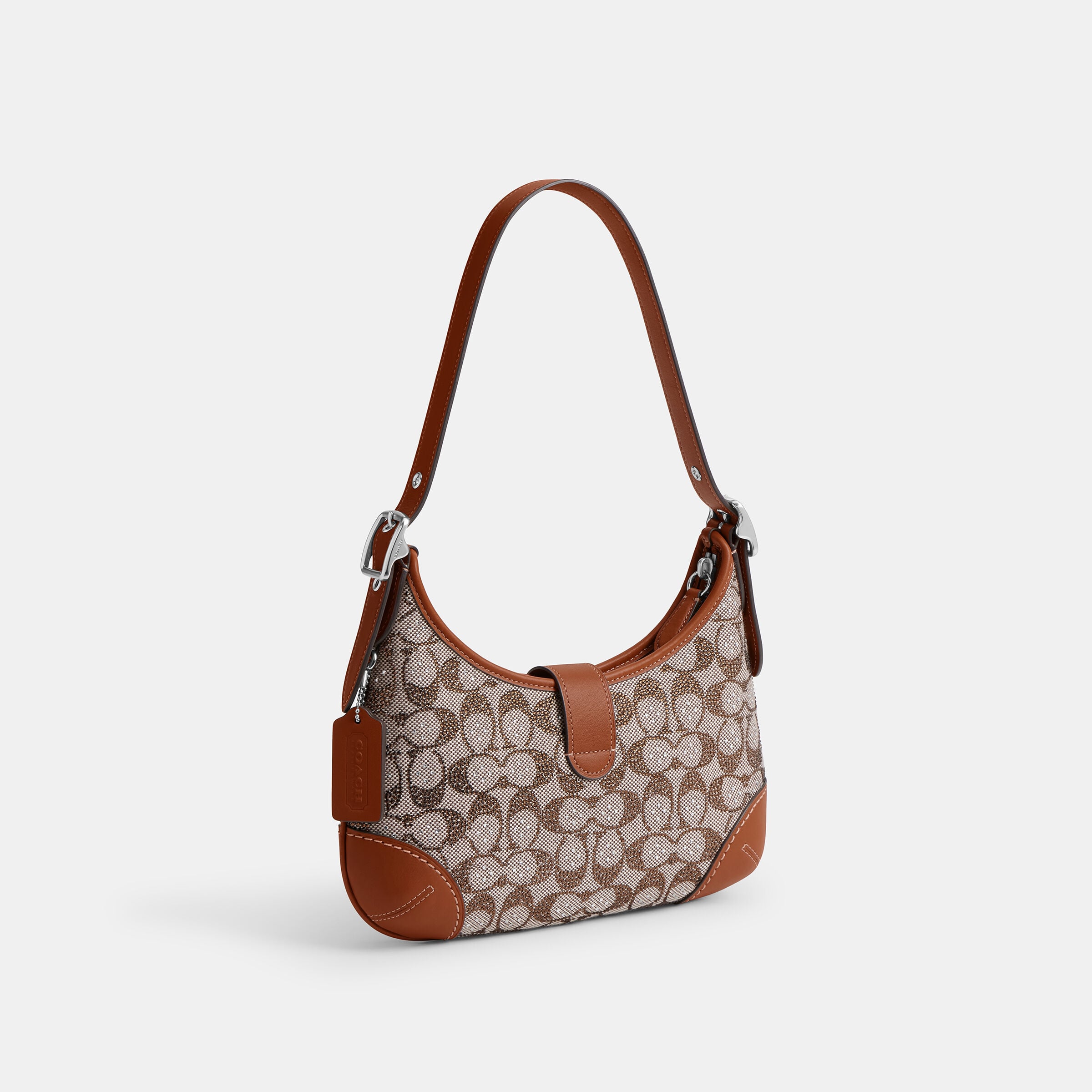 Buy COACH Hamptons Hobo Bag In Crystal Signature Jacquard Brown