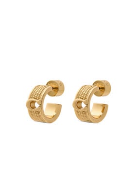 Signature C Textured Huggie Earrings, Brass, Titanium & Cubic Zirconia