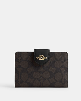 محفظة متوسطة بسحاب جانبي، قماش قنب بشعار الماركة