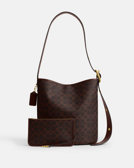 Buy COACH Bleecker Bucket Bag In Signature Canvas DARK BROWN 