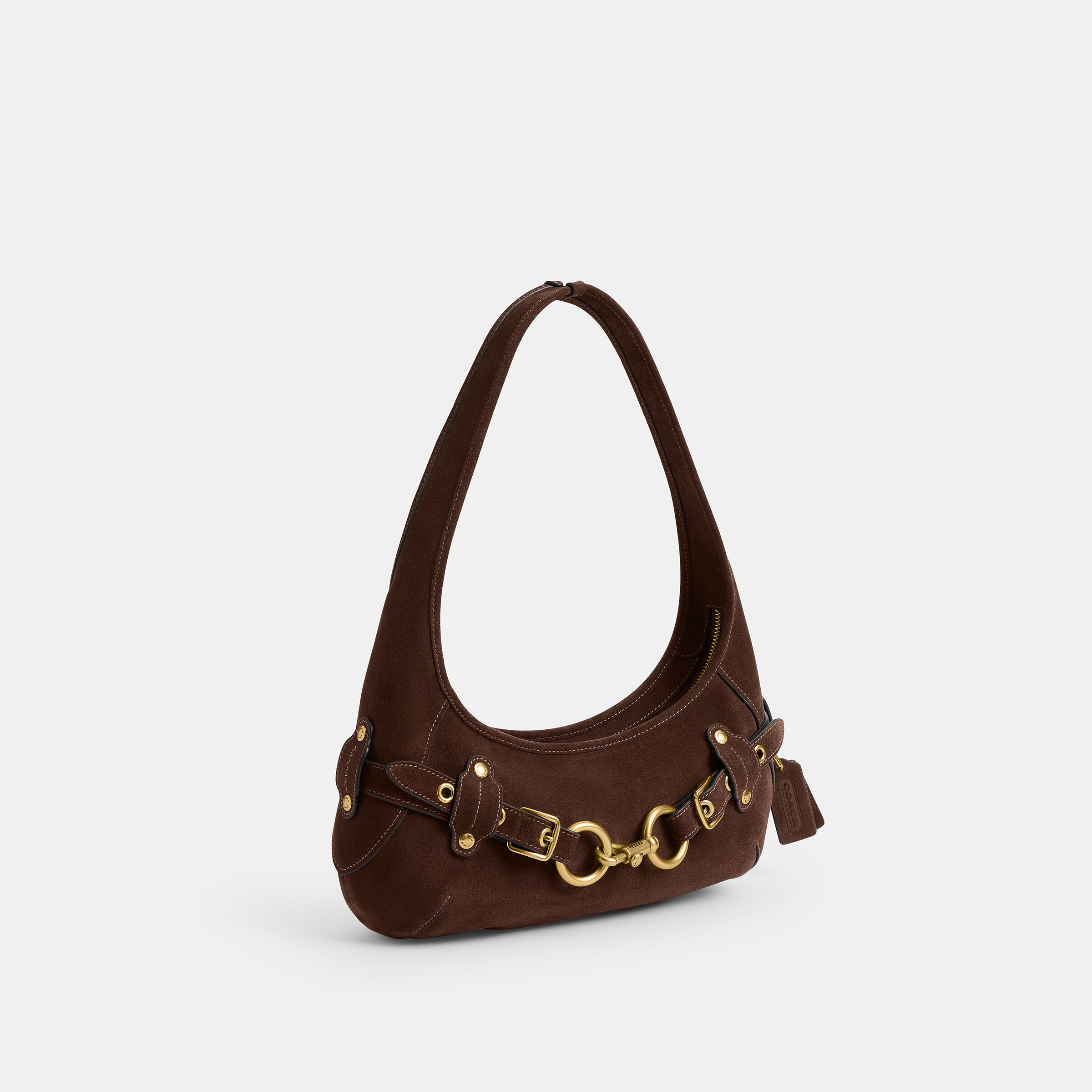 Buy COACH Belted Ergo Shoulder Bag In Suede DARK BROWN Online in UAE