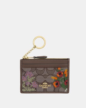 Mini Skinny Id Case In Signature Jacquard With Floral Embroidery
