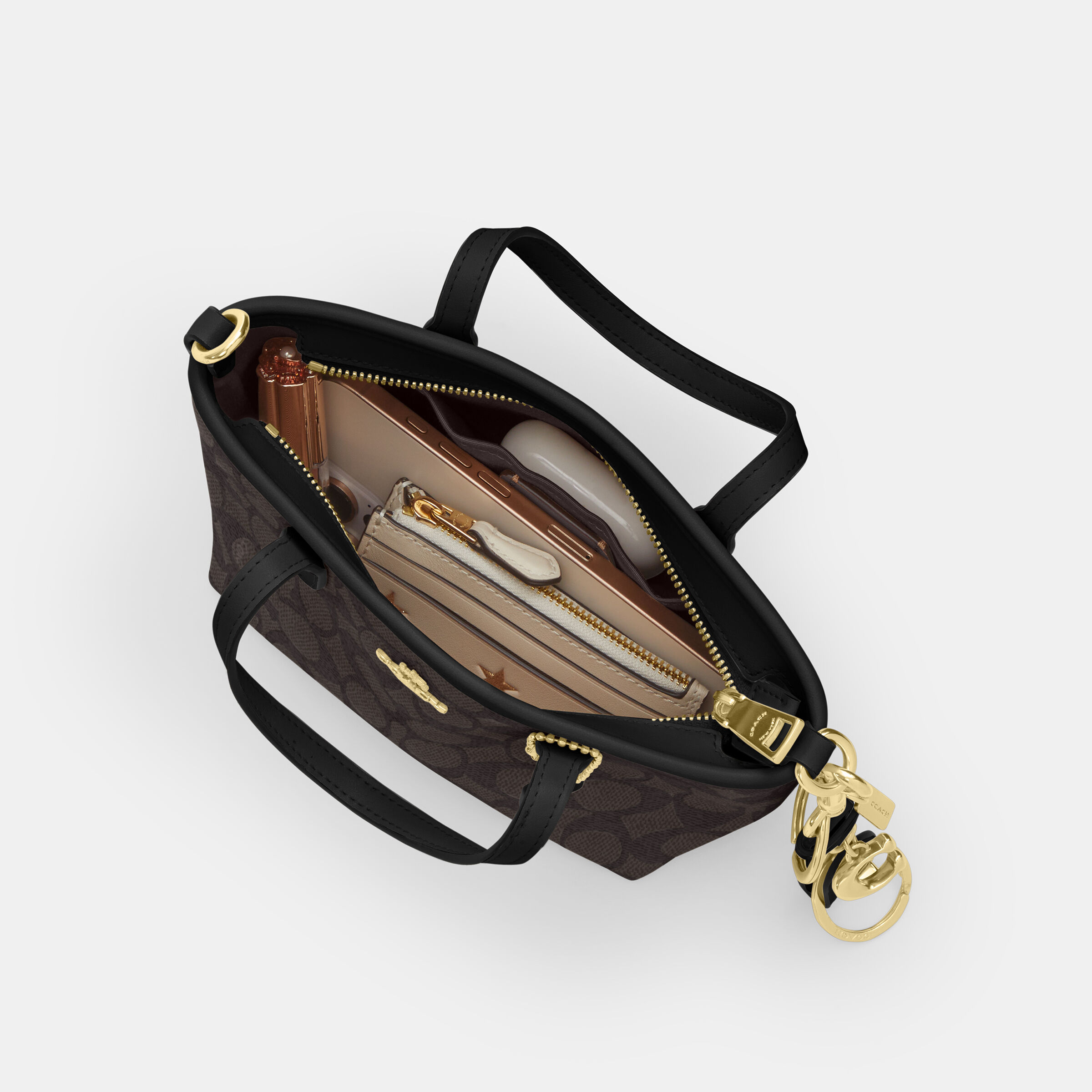 Buy COACH City Mini Tote Bag In Signature Canvas DARK BROWN Online