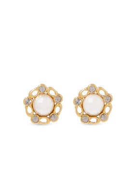 Signature Heritage Pearl Stud Earrings, Brass & Glass Pearl, Glass Crystal