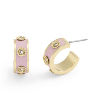 Signature Tea Rose Enamel Huggie Hoop Earrings