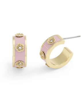 Signature Tea Rose Enamel Huggie Hoop Earrings