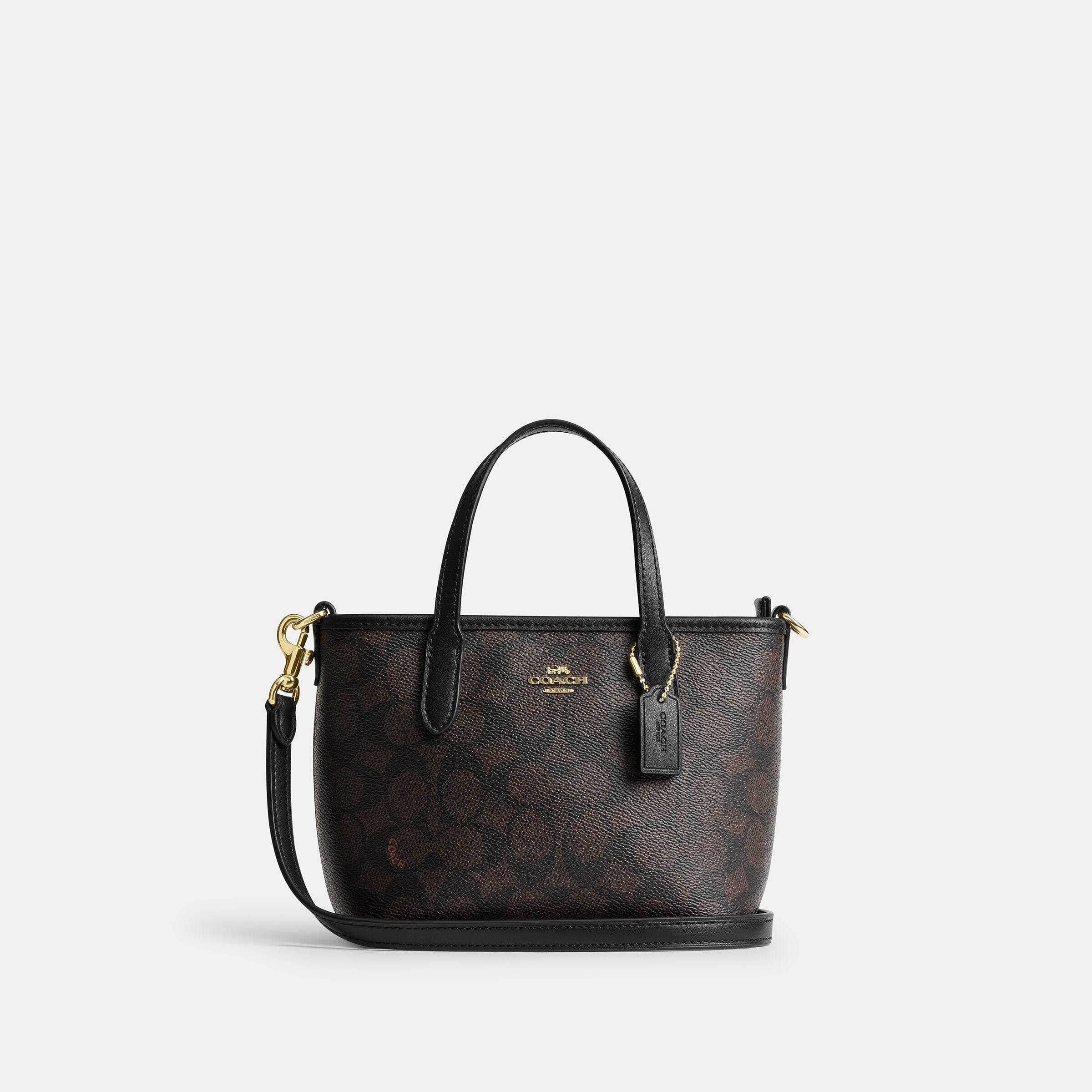 Buy COACH City Mini Tote Bag In Signature Canvas DARK BROWN Online