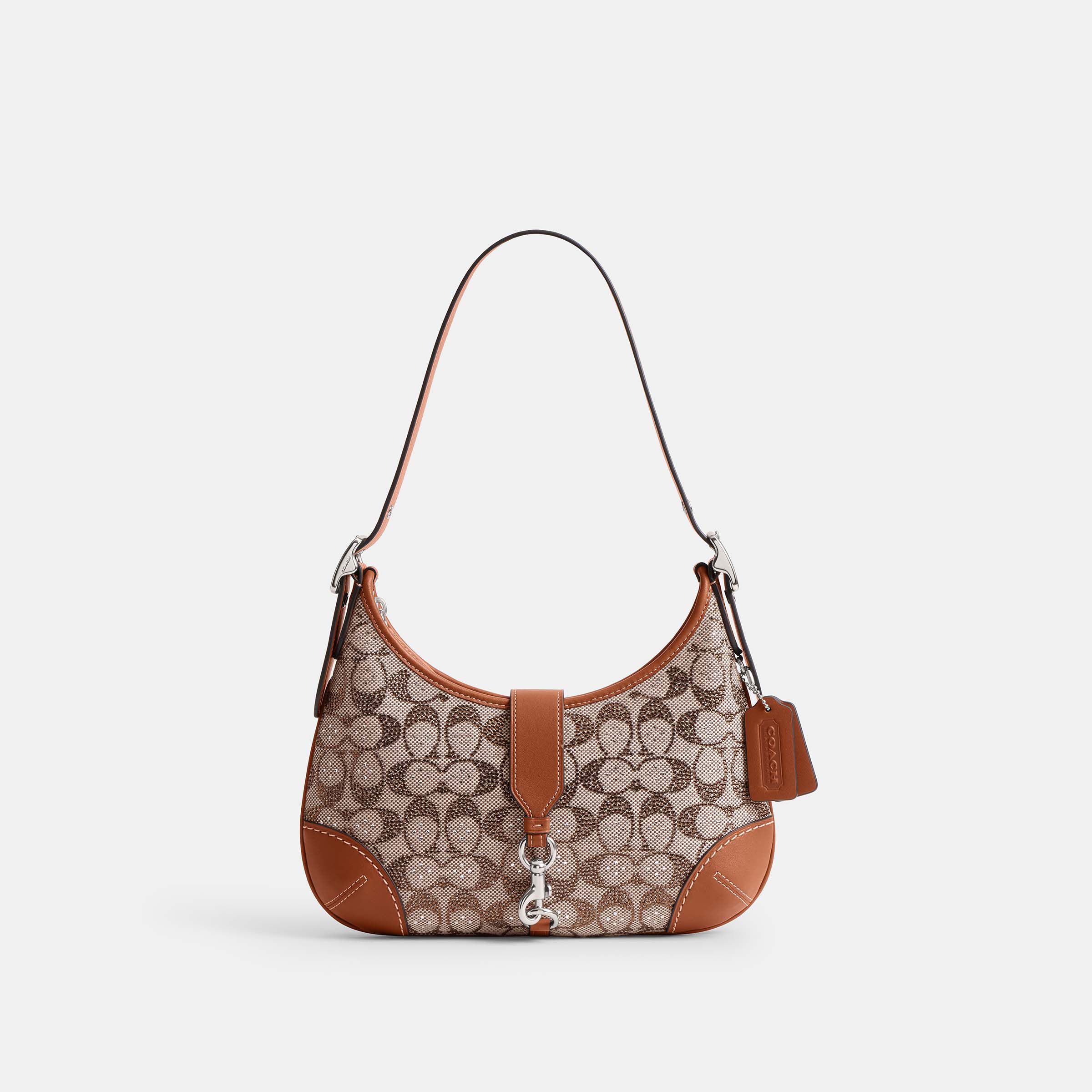 Buy COACH Hamptons Hobo Bag In Crystal Signature Jacquard Brown