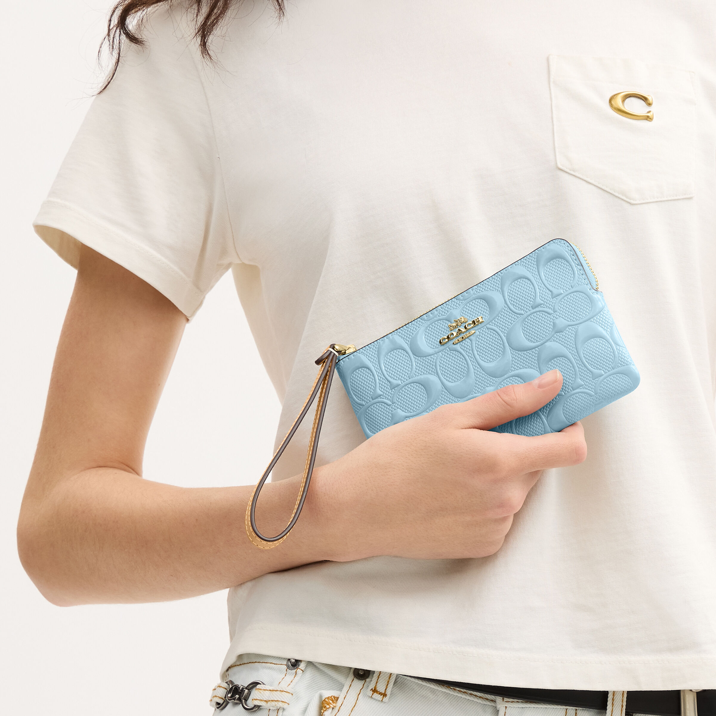 Buy COACH Corner Zip Wristlet In Signature Leather With Charm