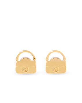 Mini Handbag Charm Stud Earrings, Plated Brass & Cubic Zirconia