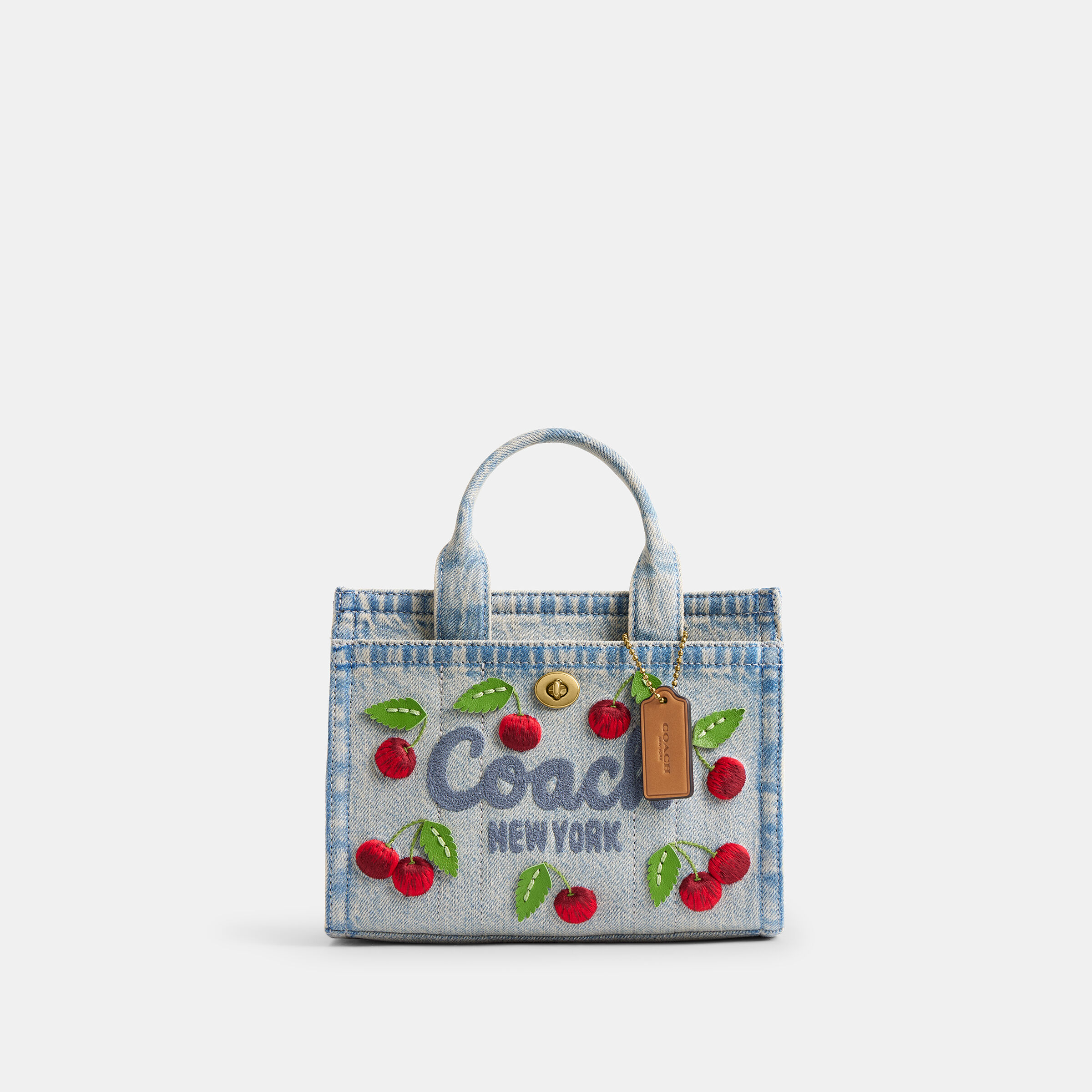 Buy COACH Embroidered Cherry Denim Cargo Tote 20 Blue Online in UAE