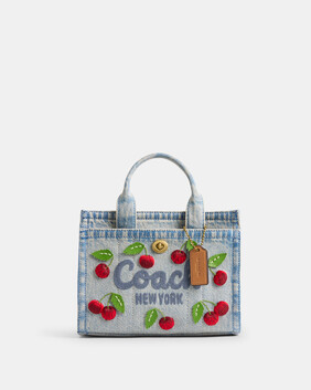 Embroidered Cherry Denim Cargo Tote 20