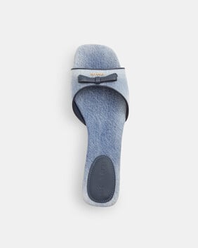Bow Kitten Heel Sandal In Loved Denim