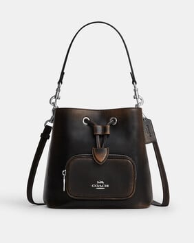 Rowan Bucket Bag With Pocket In Loved Leather